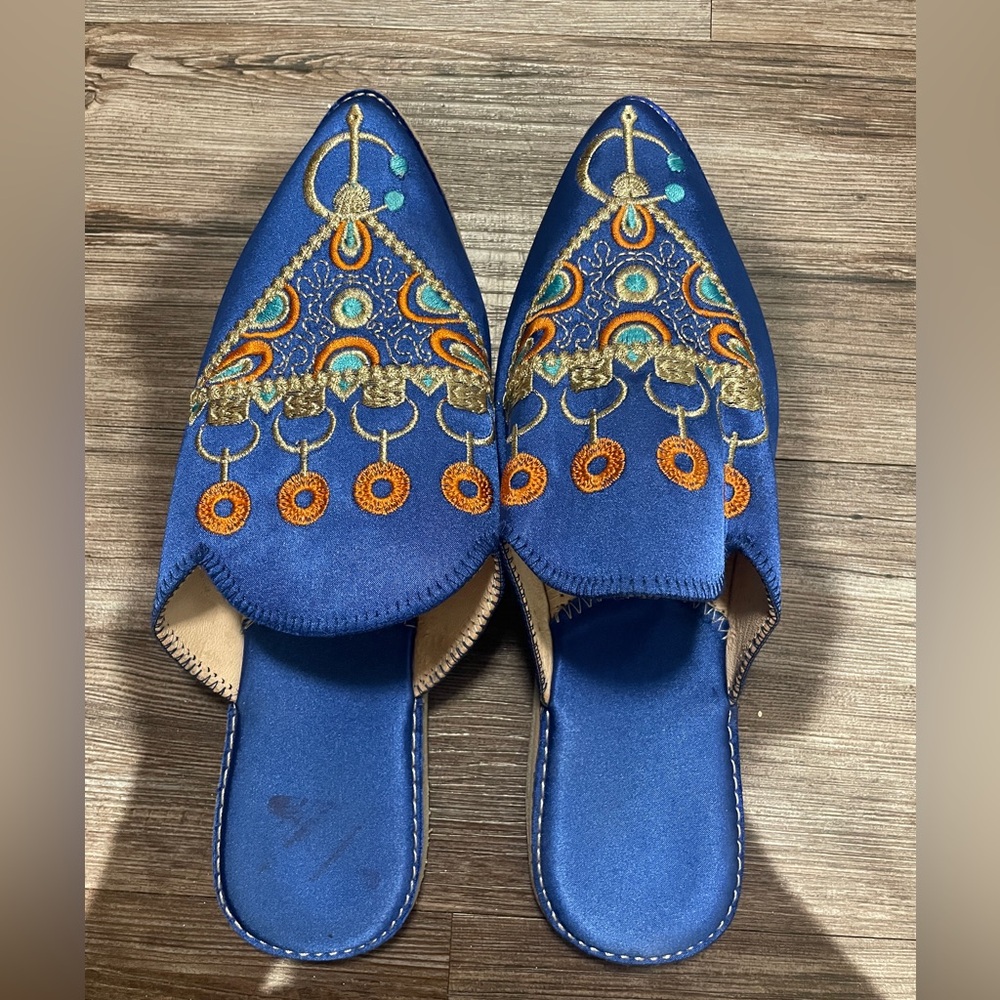 Moroccan Embroidered Blue Slip-On Women's Shoes size 41